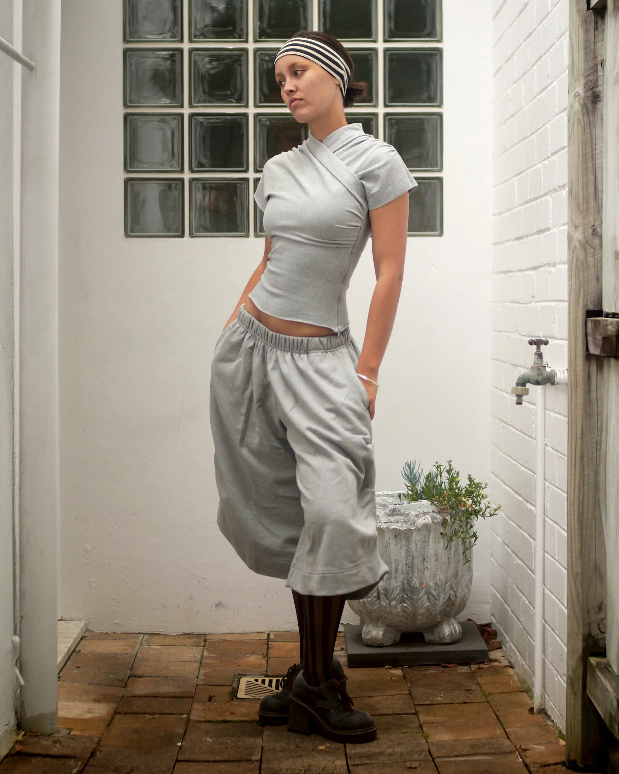 Kimono Ribbed Top in Grey Marle - Image 6