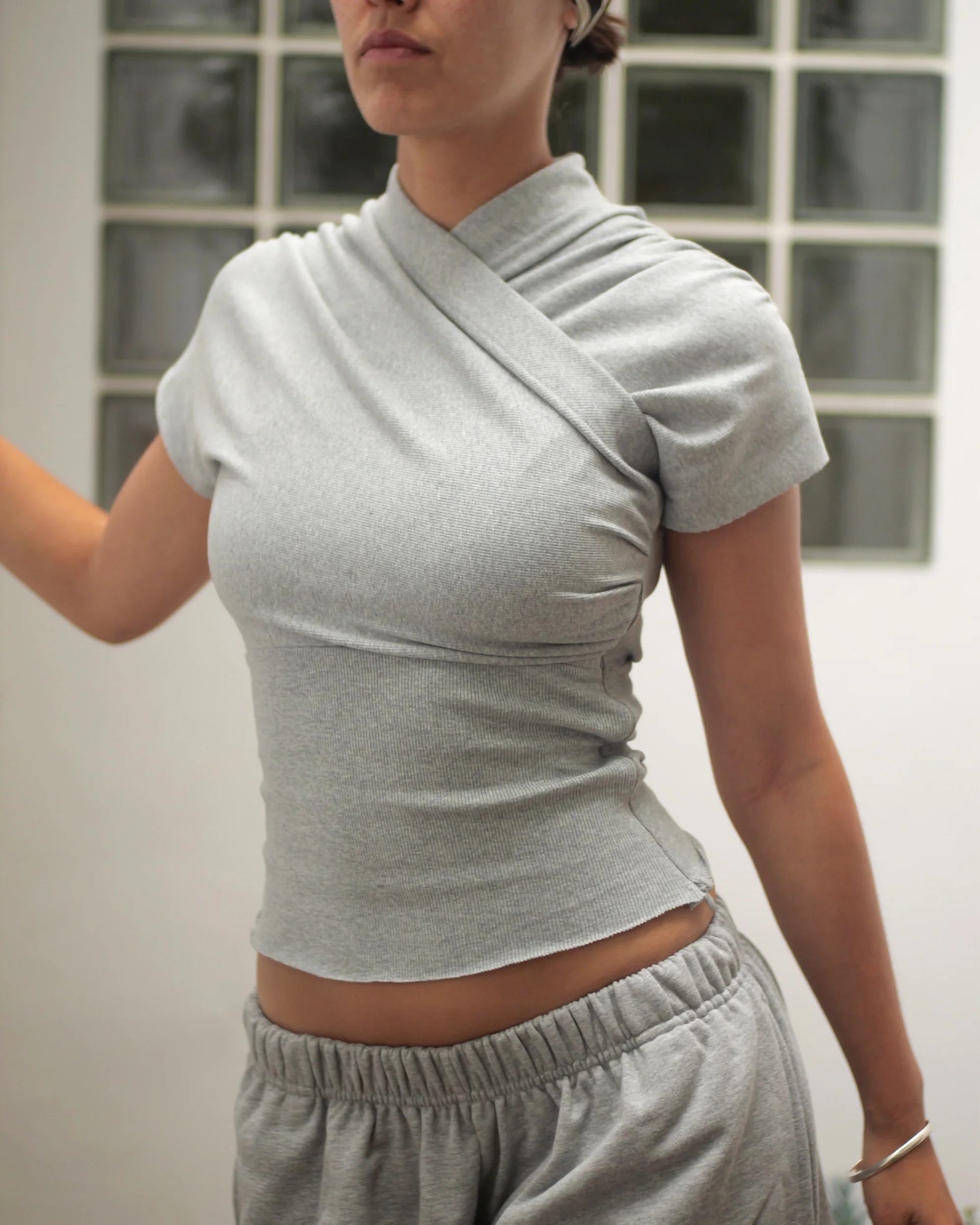 Kimono Ribbed Top in Grey Marle - Image 7